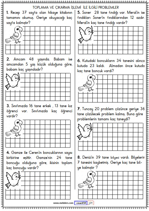 1. Sınıf Matematik Toplama ve Çıkarma İşlemi Problemleri Etkinliği 13