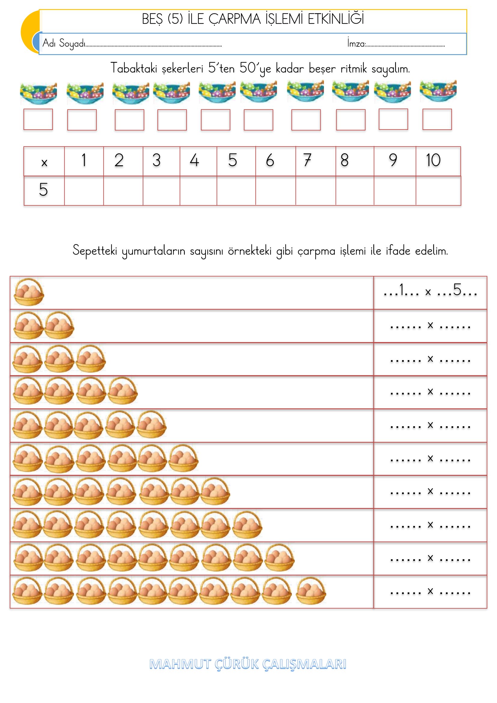 2. Sınıf - Matematik Beş İle Çarpma İşlemi Etkinliği