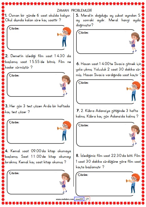 2. Sınıf Matematik Zaman Problemleri Etkinliği 14