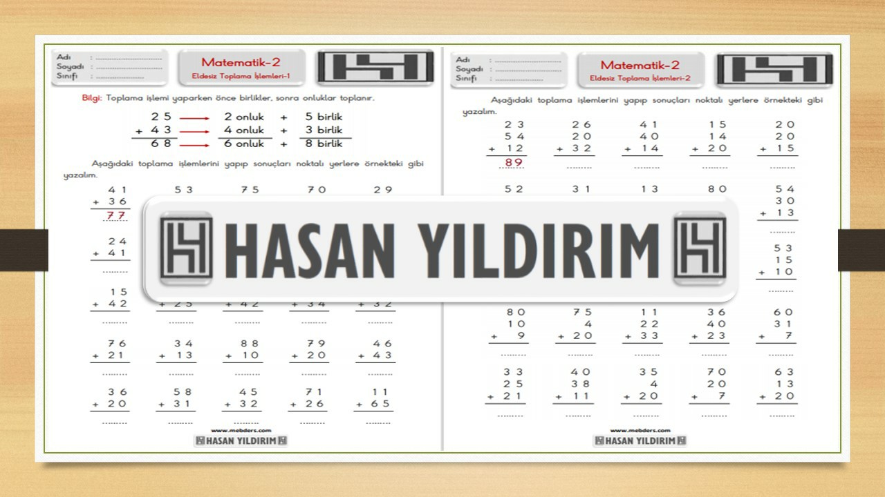 2. Sınıf Matematik Eldesiz Toplama İşlemleri Çalışma Sayfaları