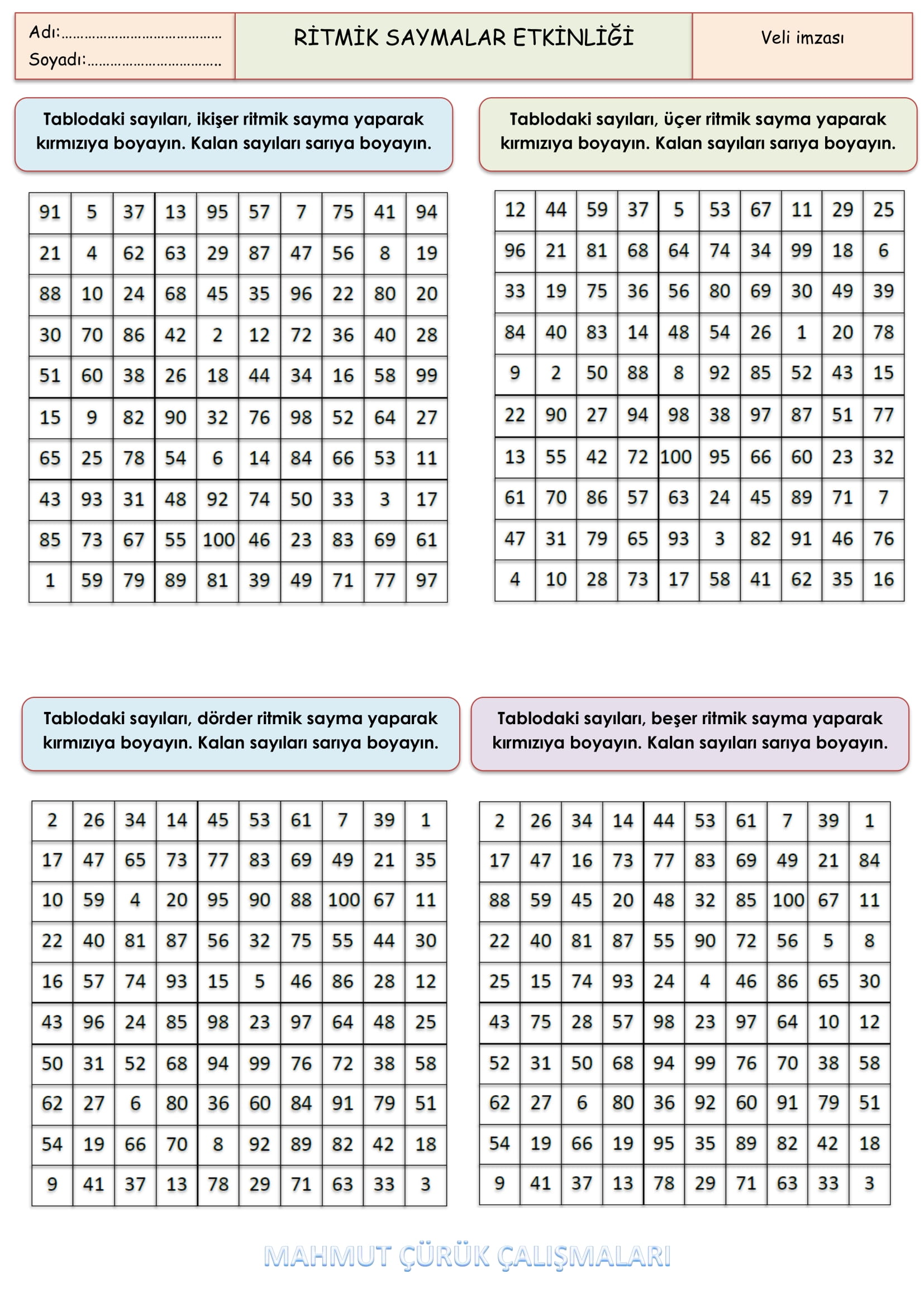 2. Sınıf - Matematik - Ritmik Saymalar Etkinliği-1