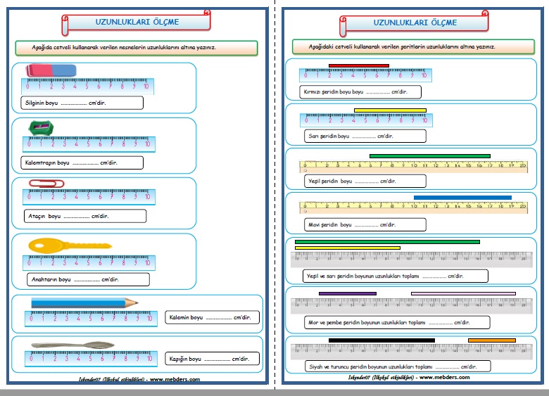 2. Sınıf Matematik Uzunlukları Ölçme Etkinlik Çalışması (6 Sayfa)