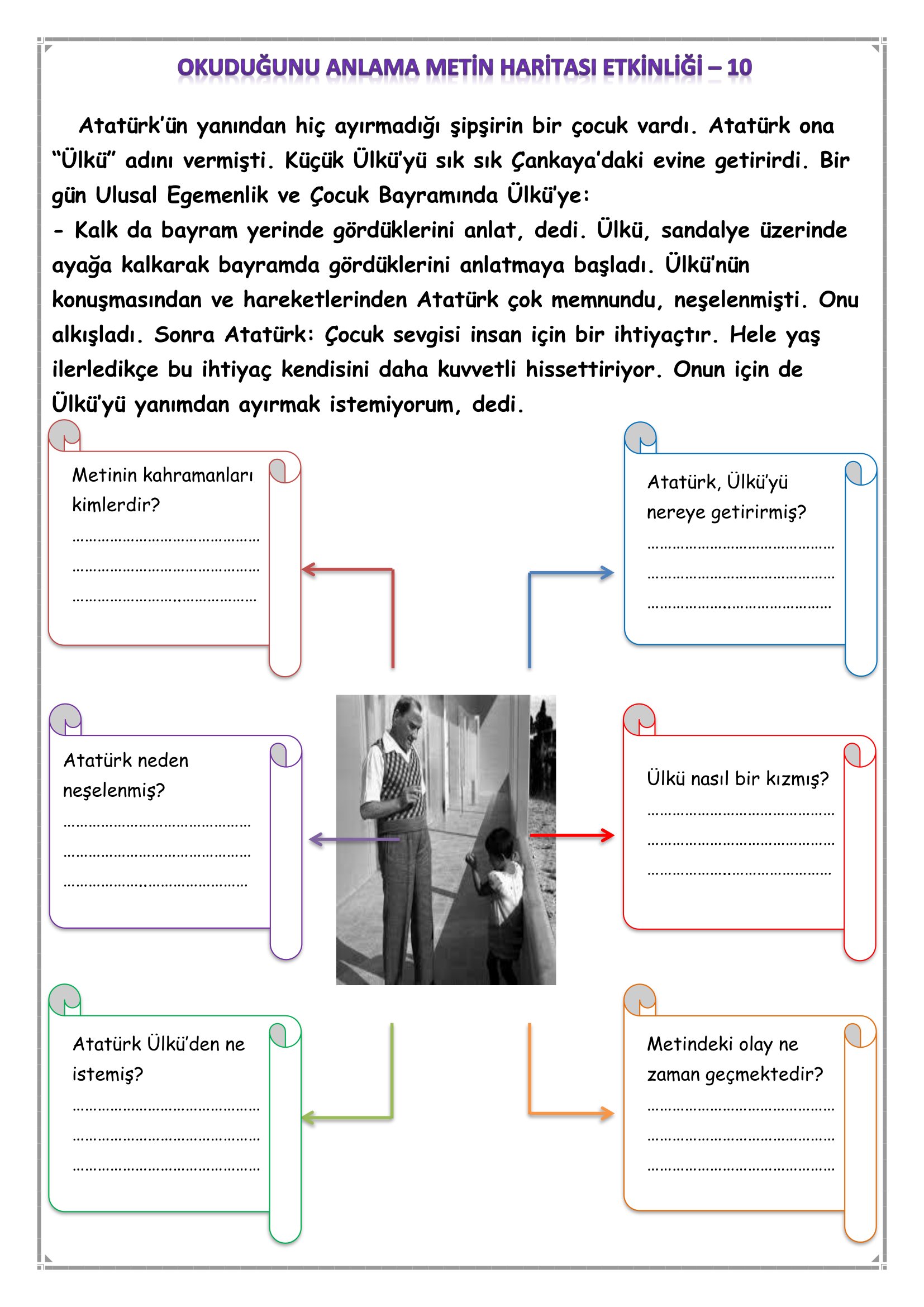1. Sınıf - Türkçe Okuduğunu Anlama Metin Haritası Etkinliği-10