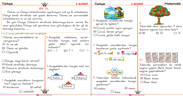 1. Sınıf Genel Değerlendirme 2 (Türkçe Matematik Hayat Bilgisi)