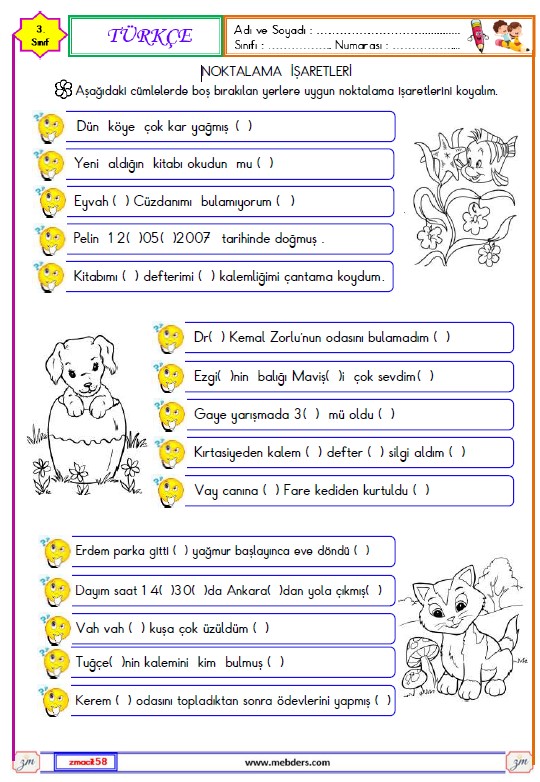 3. Sınıf Türkçe Noktalama İşaretleri Etkinliği