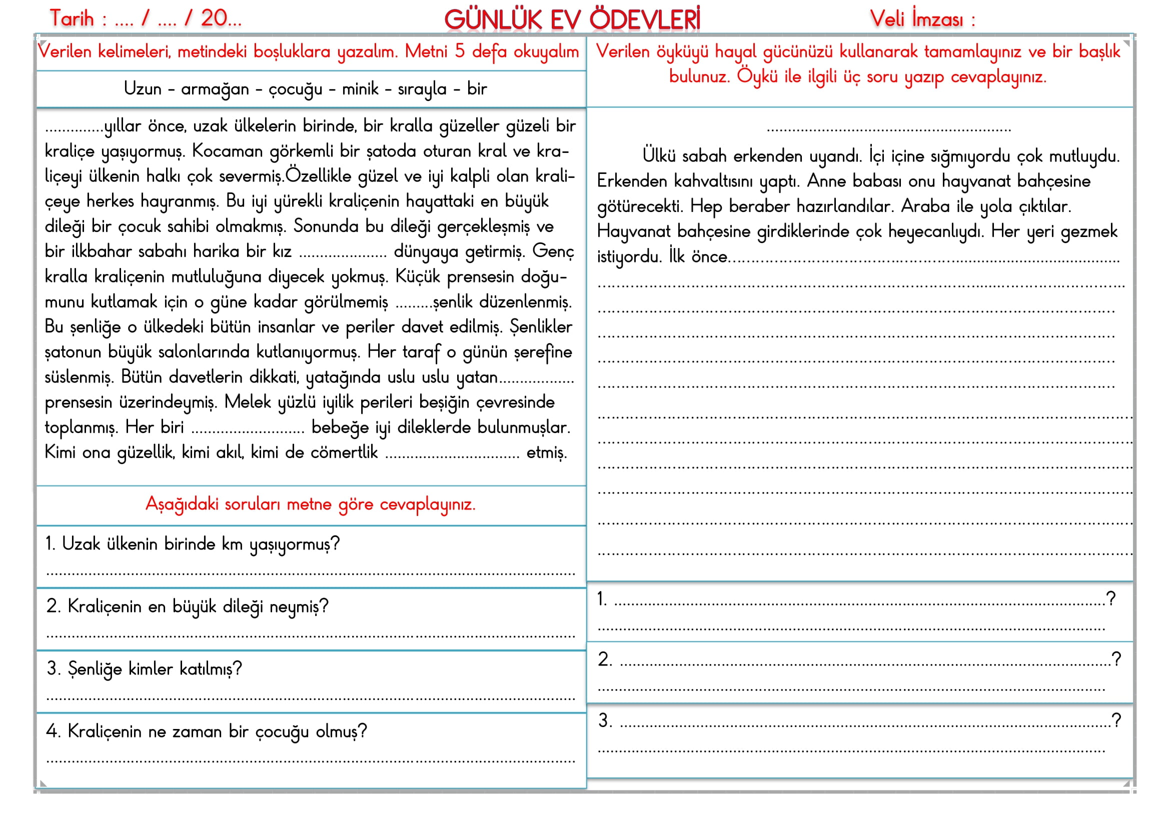2. Sınıf - 28 Ekim 2025 Günlük Ev Ödevleri
