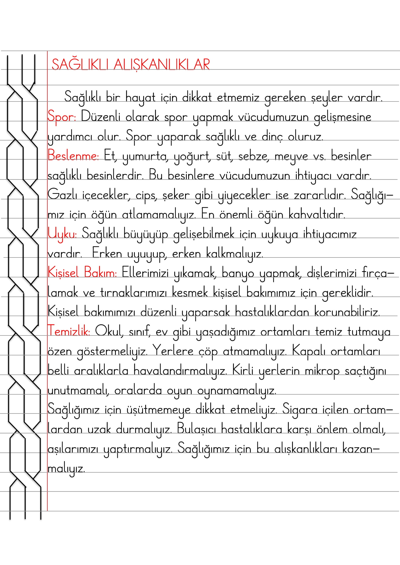2. Sınıf - Hayat Bilgisi Sağlıklı Alışkanlıklar Defter Özeti