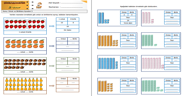 2. Sınıf Matematik Onluk ve Birliklere Ayıralım Etkinliği 3
