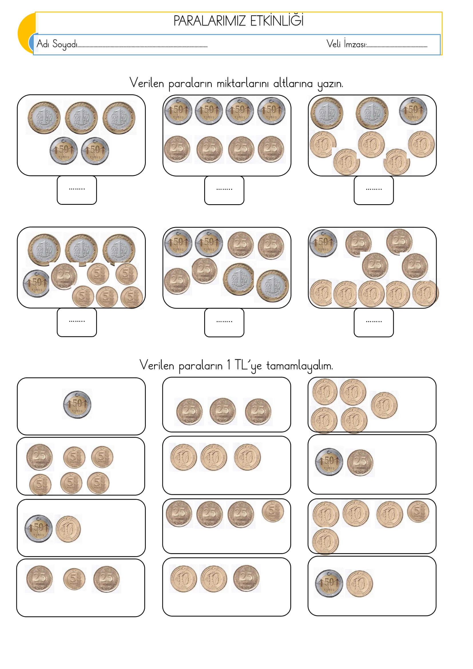1. Sınıf Matematik Paralarımız Etkinliği-2