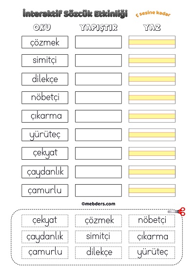 İnteraktif Sözcük Etkinliği - Ç Sesine Kadar