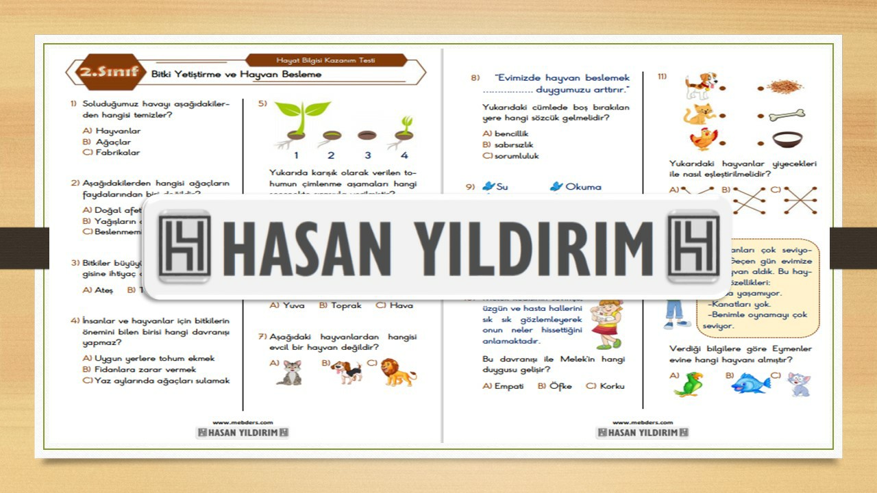 2. Sınıf Hayat Bilgisi Bitki Yetiştirme ve Hayvan Besleme Testi