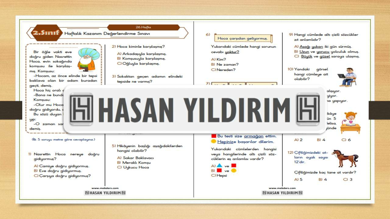 2. Sınıf Haftalık Değerlendirme Testi-26.Hafta(12-16 Nisan)
