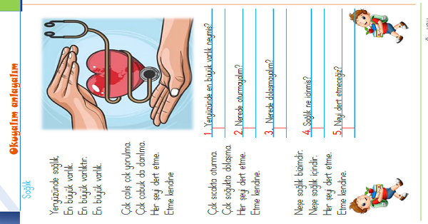 1. Sınıf Türkçe Okuyalım-Anlayalım-Cevaplayalım (Sağlık) Şiiri