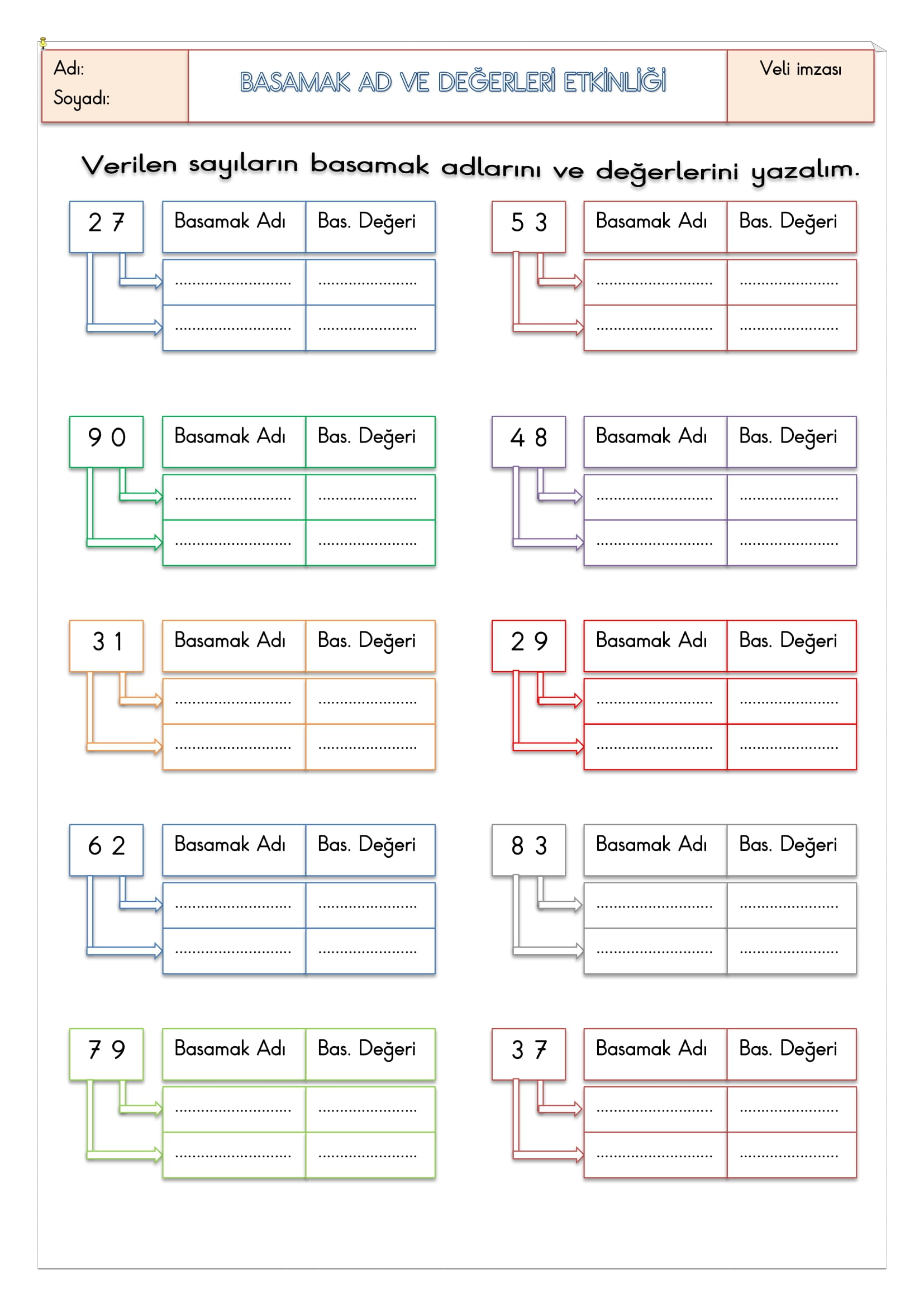 2. Sınıf - Matematik - Basamak İsim ve Değerleri Etkinliği-1