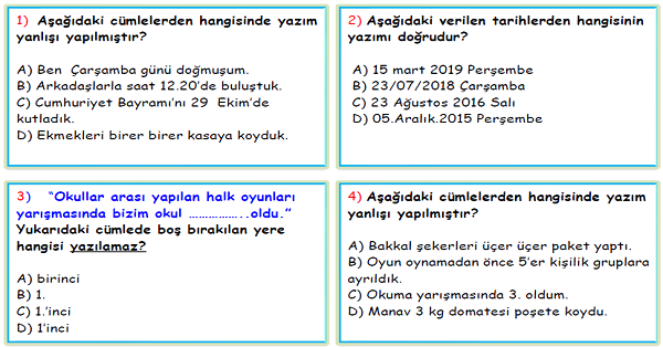 4. Sınıf Türkçe Sayı ve Tarihlerin Yazılışı Test