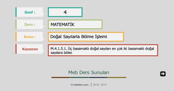 4. Sınıf Matematik Doğal Sayılarla Bölme İşlemi Sunusu
