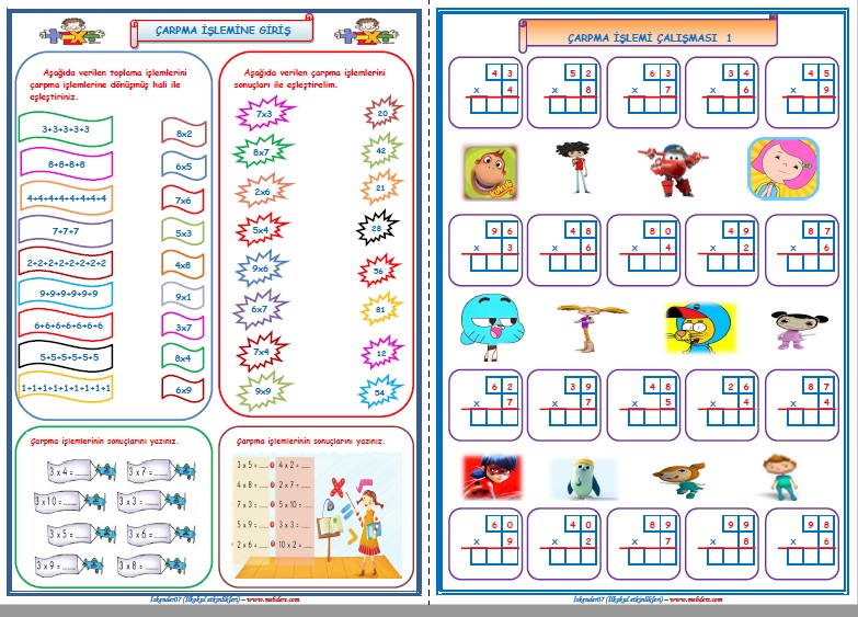 3. Sınıf Matematik Çarpma İşlemi Çalışmaları (6 SAYFA)