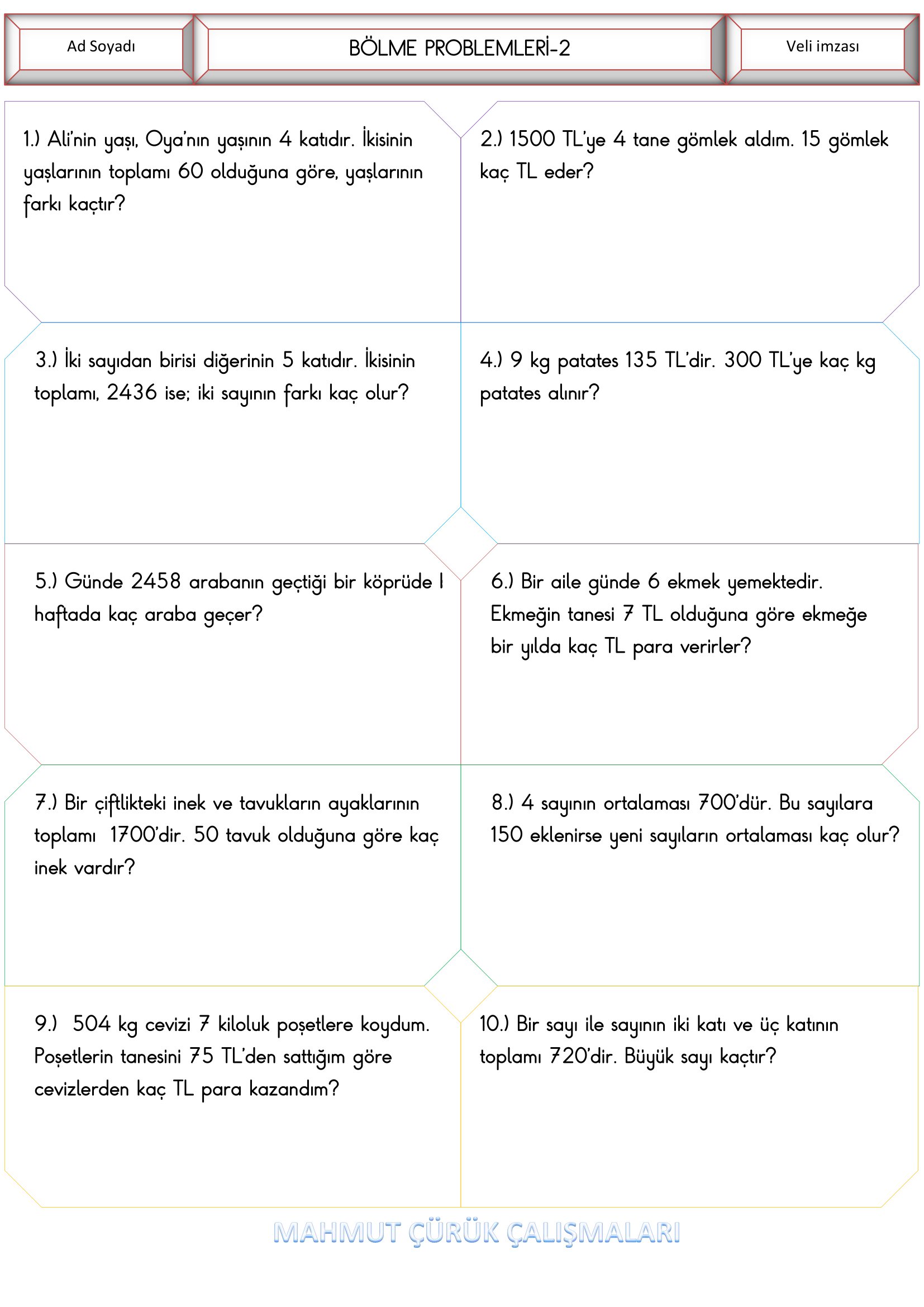 4. Sınıf - Matematik Bölme Problemleri-2