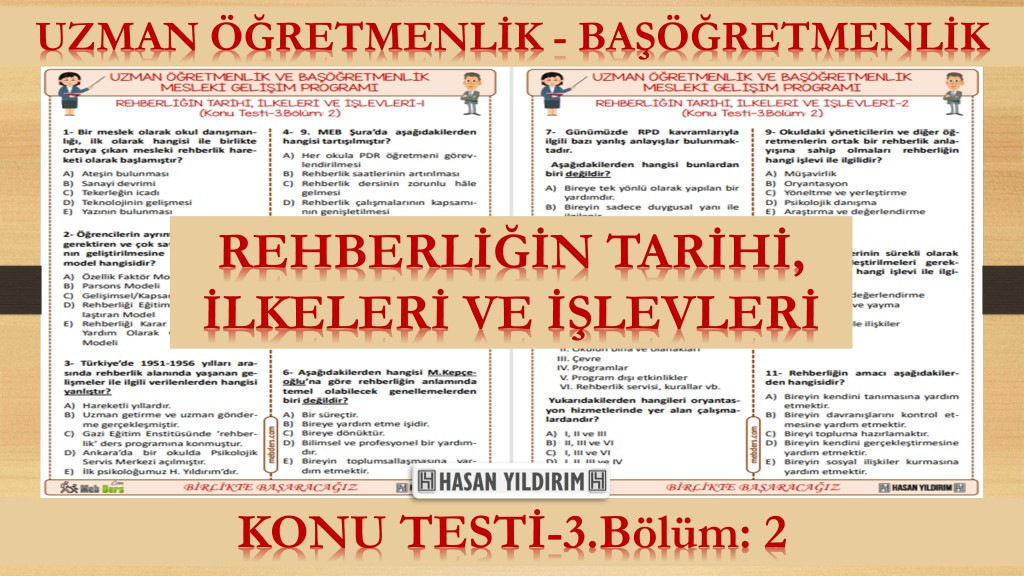 Rehberliğin Tarihi, İlkeleri ve İşlevleri (Konu Testi-3.Bölüm:2)