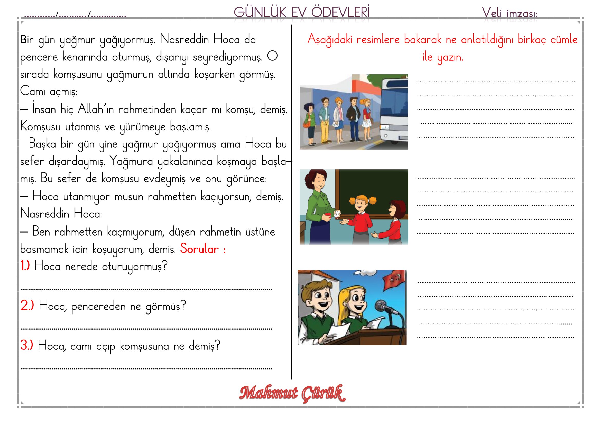 1. Sınıf - 02 Haziran 2026 Günlük Ev Ödevleri