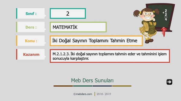2. Sınıf Matematik İki Doğal Sayının Toplamını Tahmin Etme Sunusu