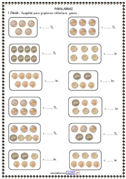 2. Sınıf Matematik Paralarımız Etkinliği 13