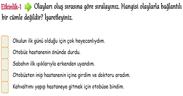 3. Sınıf Türkçe Olayları Oluş Sırasına Göre Sıralama-2