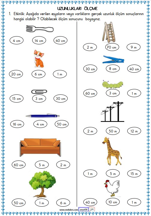 2. Sınıf Matematik Uzunlukları Ölçme  Etkinliği 15