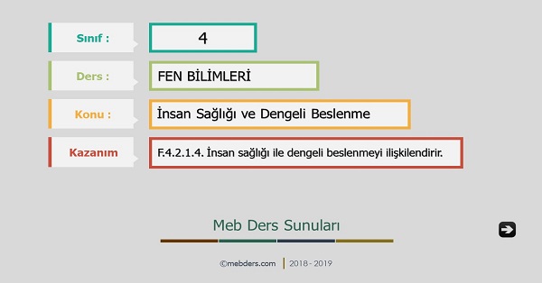4. Sınıf Fen Bilimleri İnsan Sağlığı ve Dengeli Beslenme Sunusu
