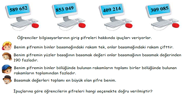 4. Sınıf Matematik Doğal Sayılarda Bölükler-Basamaklar-Yeni Nesil Sorular