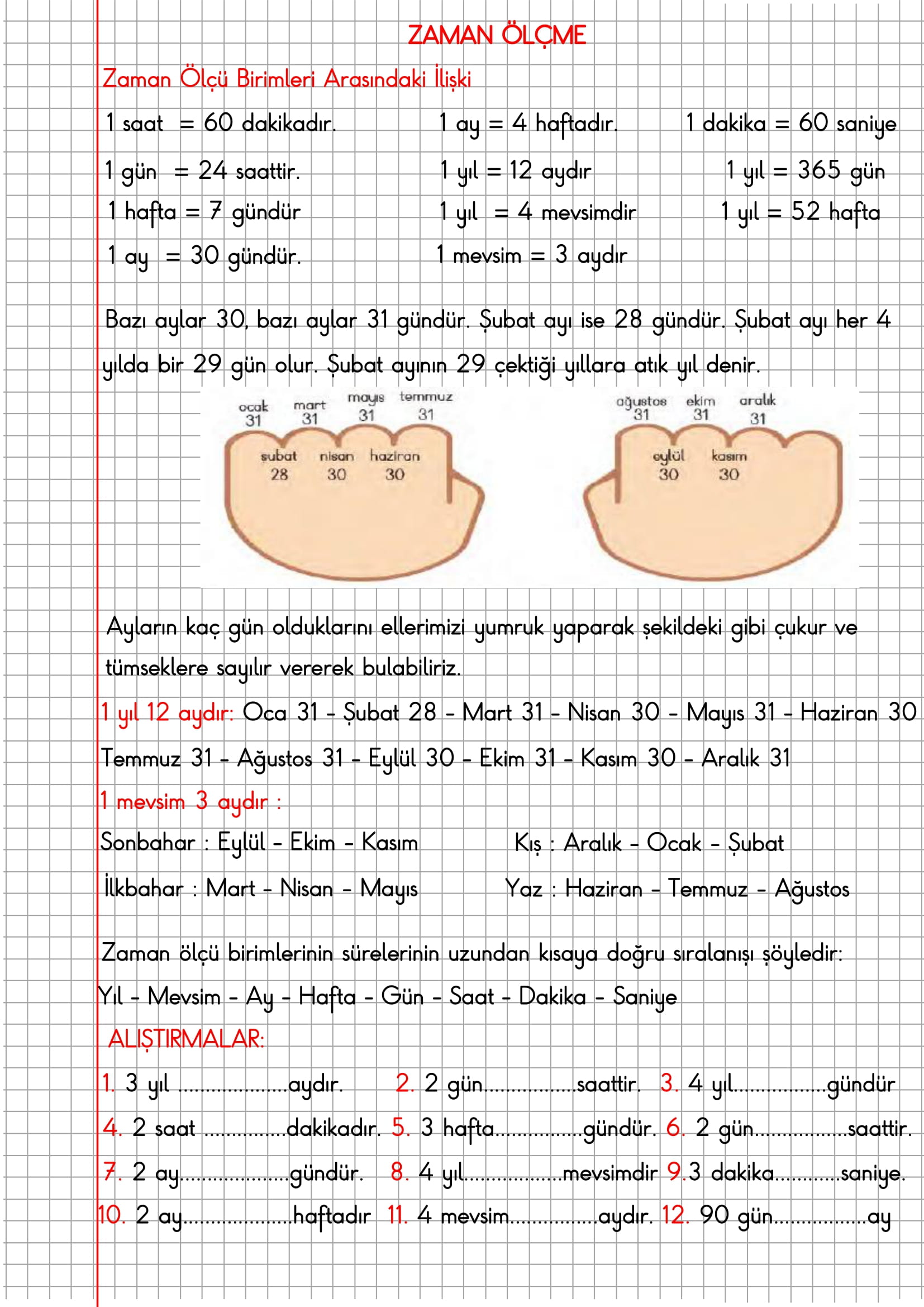 4. Sınıf Matematik Kareli Defterde Zaman Ölçme Birimleri Arasındaki İlişki Konu Anlatımı