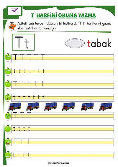 1. Sınıf İlkokuma T Sesi Okuma Yazma Etkinliği
