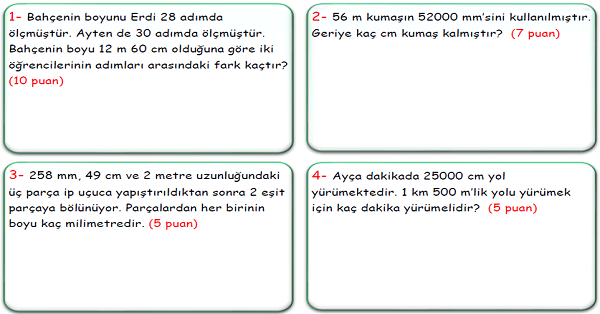 4. Sınıf Matematik Uzunluk Ölçüleri Problemleri-3
