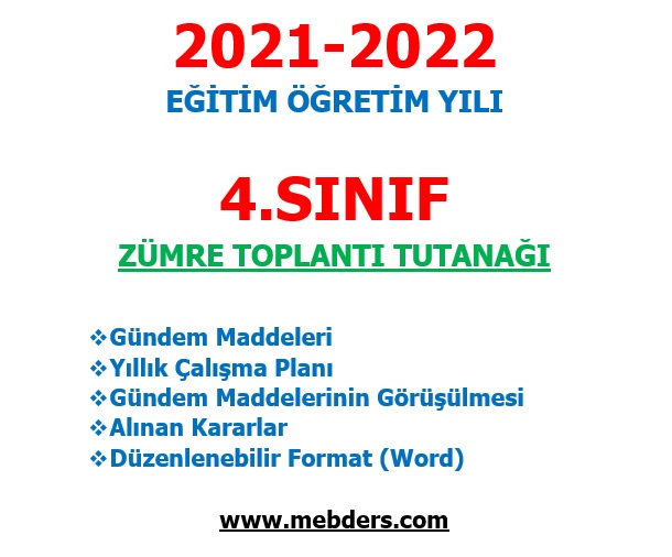 2021-2022 Eğitim Öğretim Yılı 4. Sınıf Zümre Toplantı Tutanağı