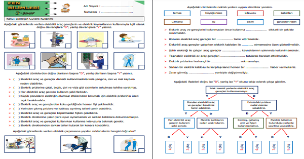 3. Sınıf Fen Bilimleri Elektriğin Güvenli Kullanımı Etkinliği 1