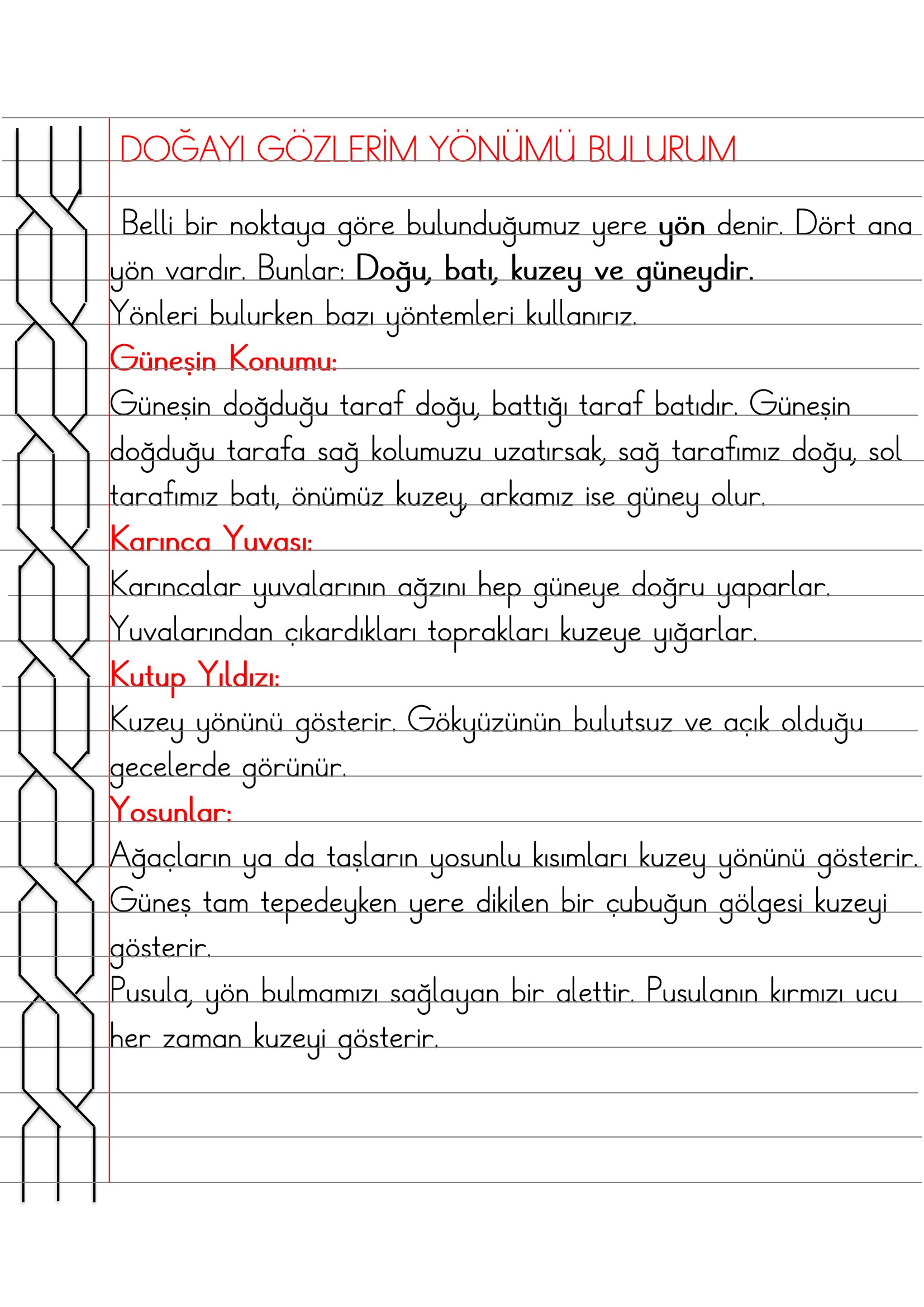 2. Sınıf - Hayat Bilgisi Doğayı Gözlerim Yönümü Bulurum Defter Özeti