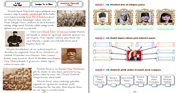 2. Sınıf Hayat Bilgisi Mustafa Kemal Atatürk Nasıl Bir Öğrenciydi Etkinliği (8 Sayfa)