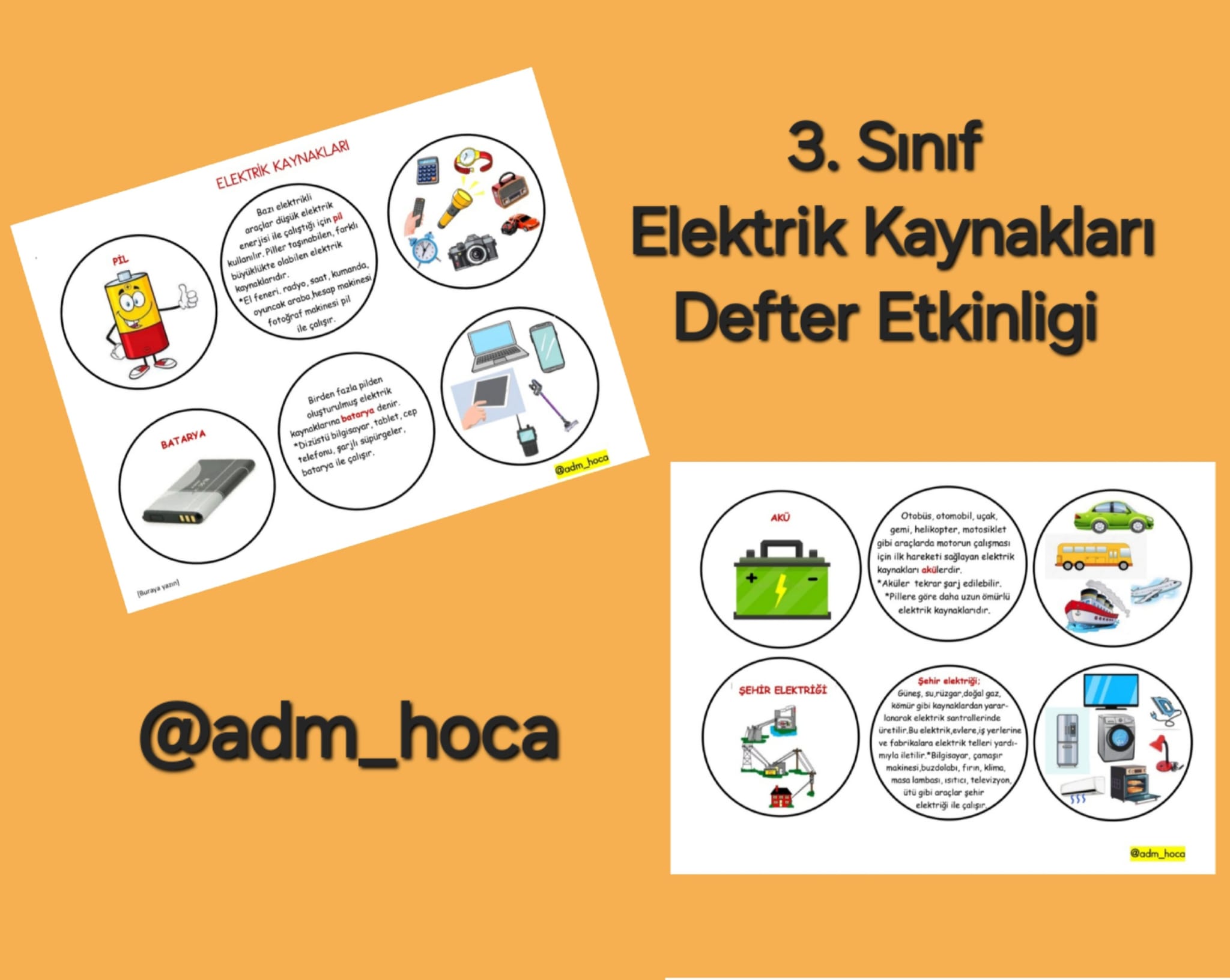 3. Sınıf Fen Bilimleri Elektrik Kaynakları Defter Etkinliği