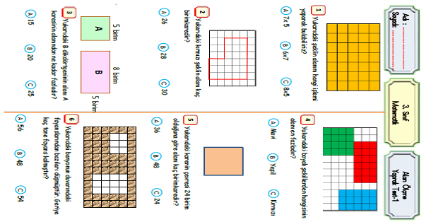 3. Sınıf Matematik Alan Ölçme Yaprak Test