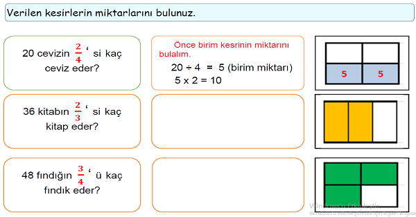 4. Sınıf Matematik Bir Çokluğun Belirtilen Basit Kesir Kadarını Bulma-2