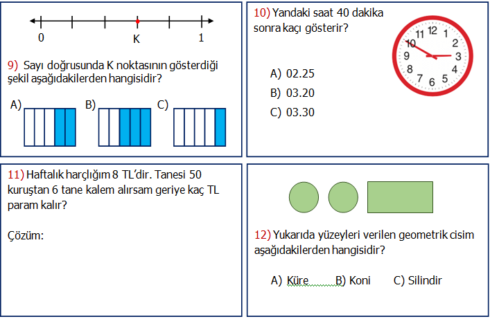 3. Sınıf Matematik Genel Değerlendirme Etkinliği 2