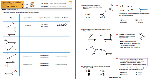 4. Sınıf Matematik Açılar Etkinliği 3