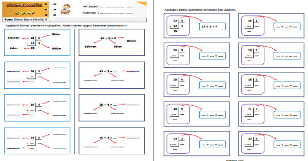 2. Sınıf Matematik Bölme İşlemi Etkinliği 8