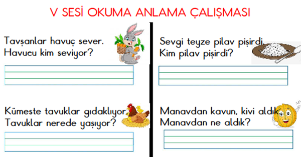 1. Sınıf İlk Okuma Yazma (V-v Sesi) Okuma Anlama Çalışması