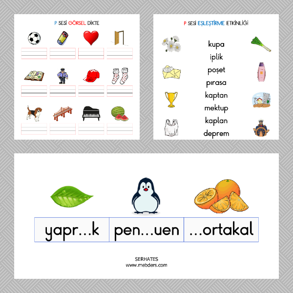 1. Sınıf İlkokuma Yazma - P Sesi Kelime Etkinliği - 2