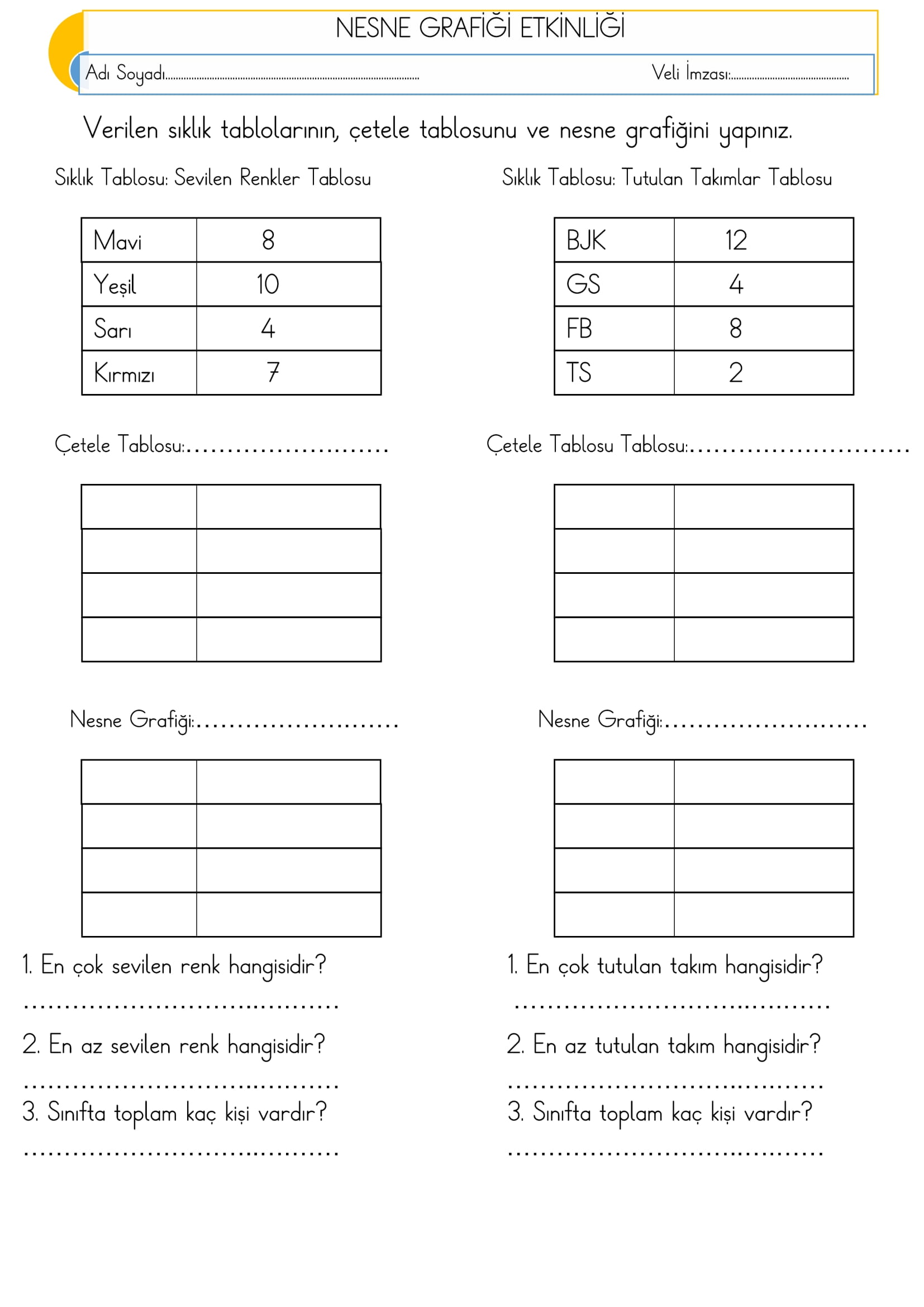 1. Sınıf Matematik Nesne Grafiği Etkinliği