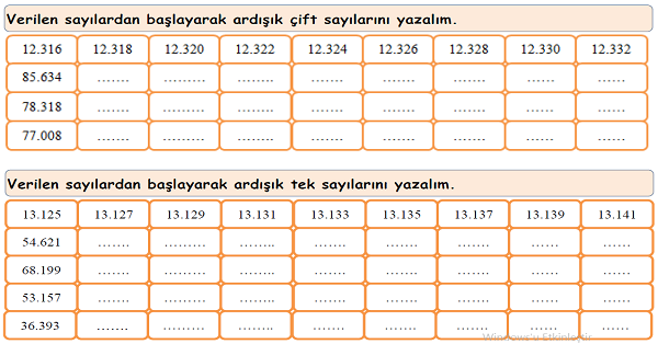 4. Sınıf Matematik Doğal Sayılarda Ardışık Sayılar Etkinliği 1