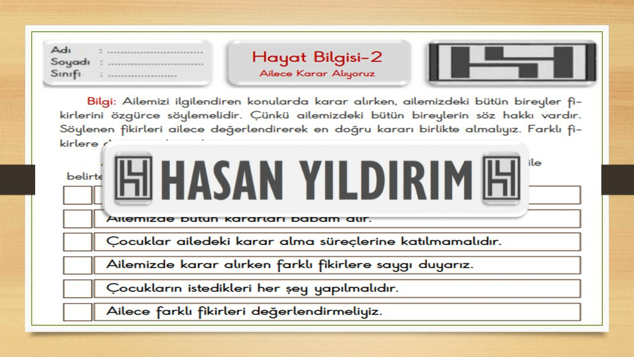 2. Sınıf Hayat Bilgisi Ailece Karar Alıyoruz Çalışma Sayfası