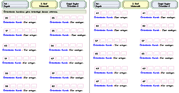 2. Sınıf Matematik Doğal Sayılar-Örüntüler Etkinliği -3