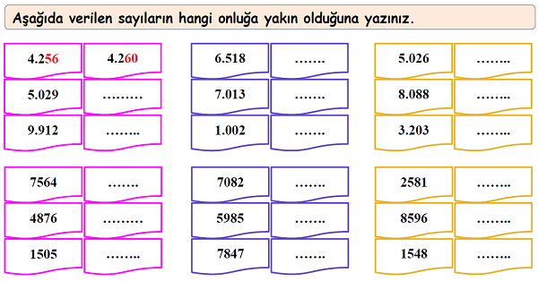 4. Sınıf Matematik Doğal Sayılarda En Yakın Onluğa Yuvarlama Etkinliği 1